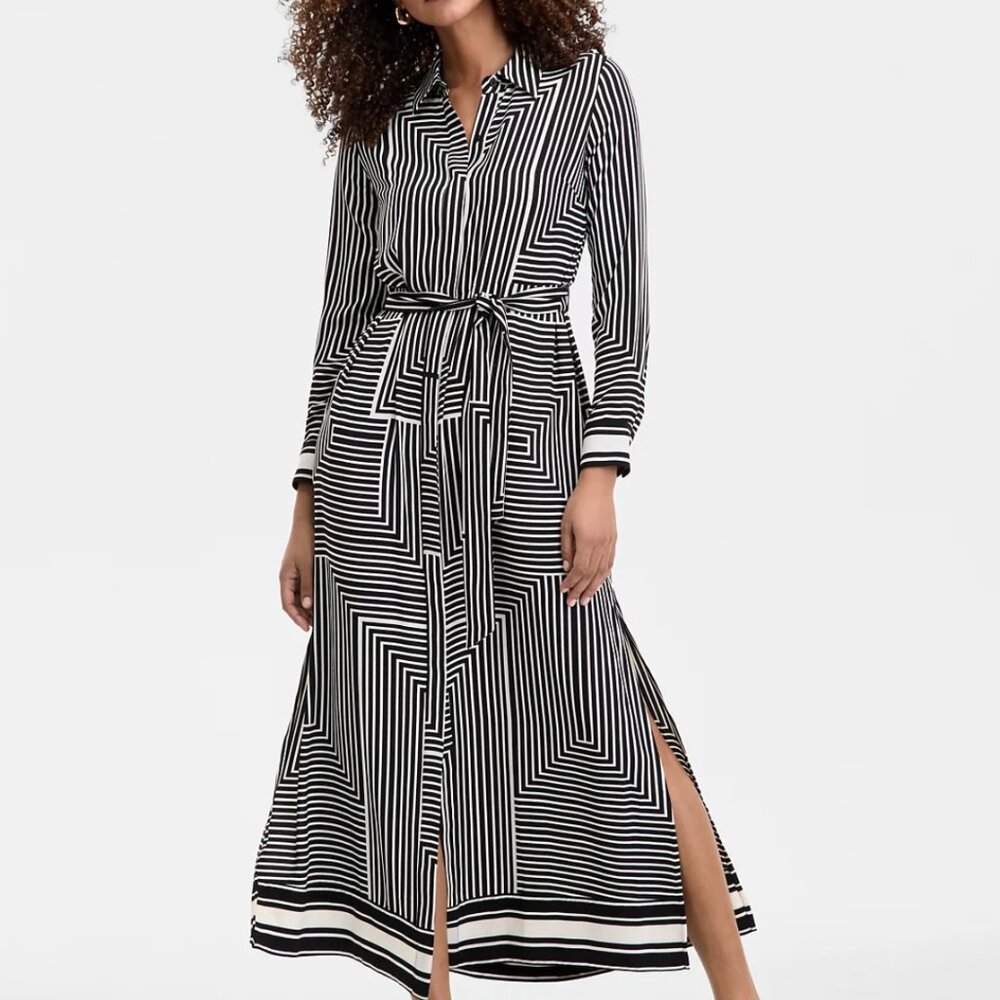 NWT Medium INC Black and White Geometric Long Sleeve Maxi Dress